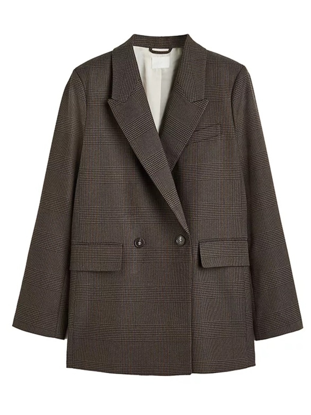 H&M Brown Plaid Double-Breasted Blazer